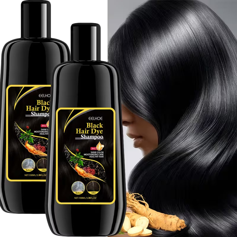 3-in-1 Black Hair Dye Shampoo, Formulated with Natural Plant-based Pigments