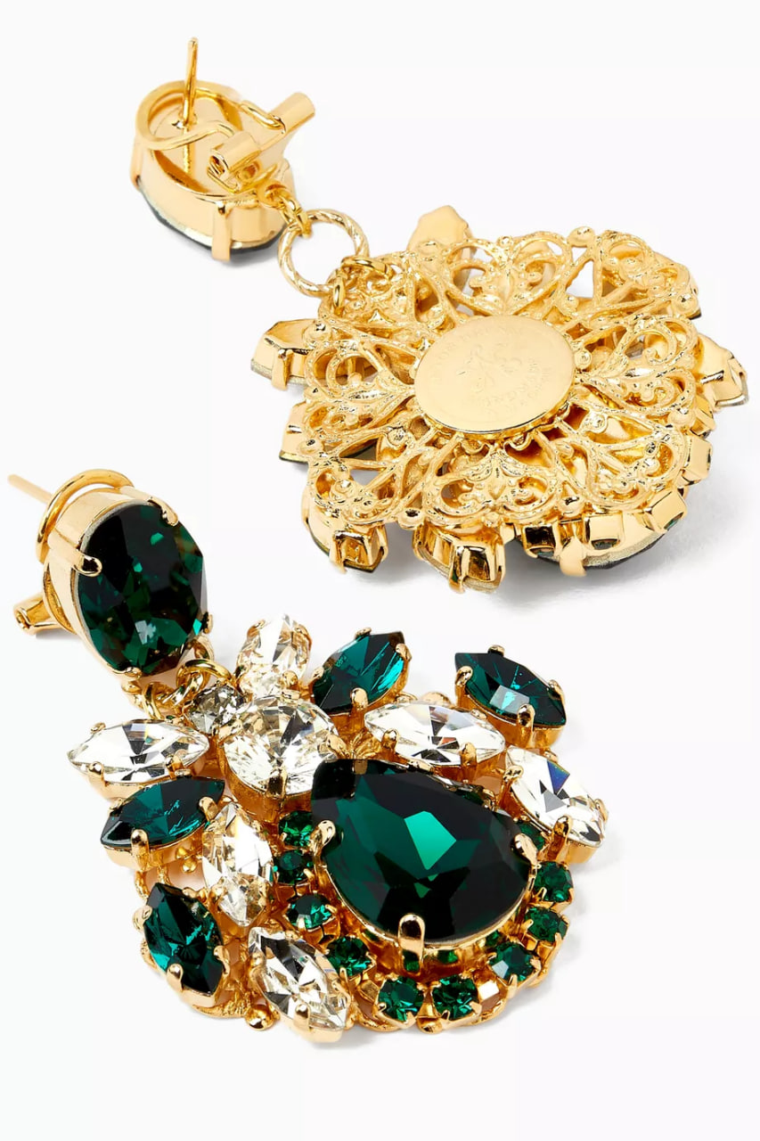 Crystal Drop Earrings in 18kt Gold-plated Brass