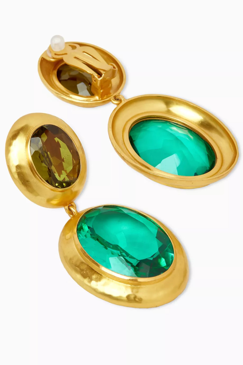 Nadine Stone Drop Clip Earrings in 22kt Gold-plated Brass