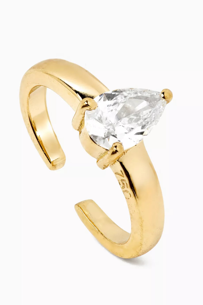 Pear Solitaire Single Ear Cuff in 18kt Yellow Gold