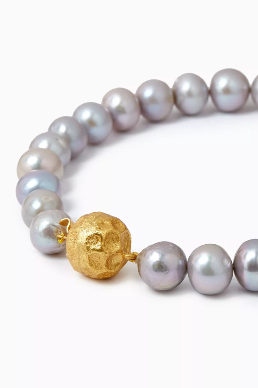 Misia Ball Pearl Necklace in 22kt Gold-plated Brass