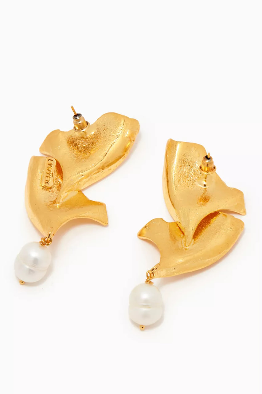 Botanica Pearl Drop Earrings in 24kt Gold-plated Brass