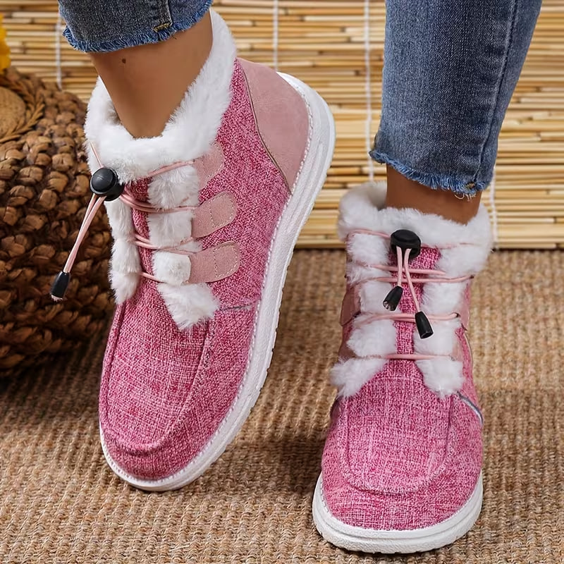 Women's Winter Warm Slip-On Shoes with Faux Fur Collar 
