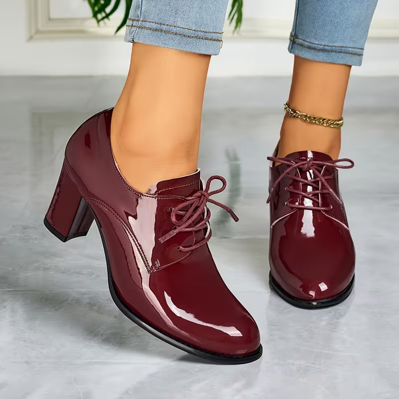 Women's Round-Toe British Style Oxford Shoes, Lace-Up High Heels