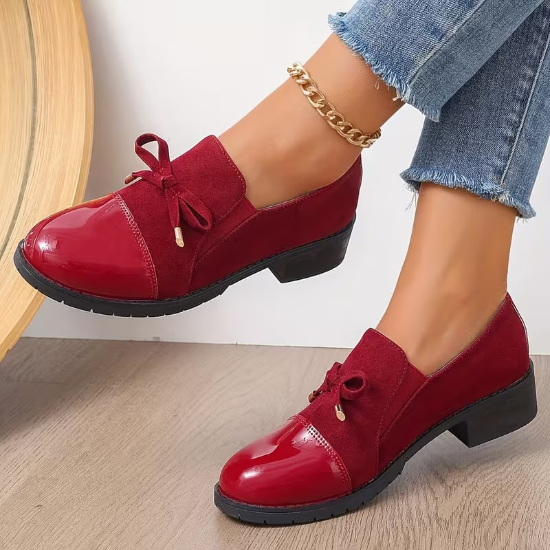 Women's Block Heel Bow Shoes, Single Strap with Embellishments