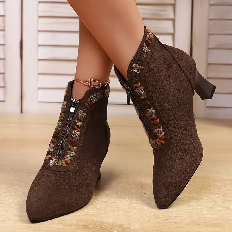 New Autumn Winter High Heels Women Pointed Toe Thin Heel Short Boots Temperament Single Boot Retro Bohemian Style, Women Shoes