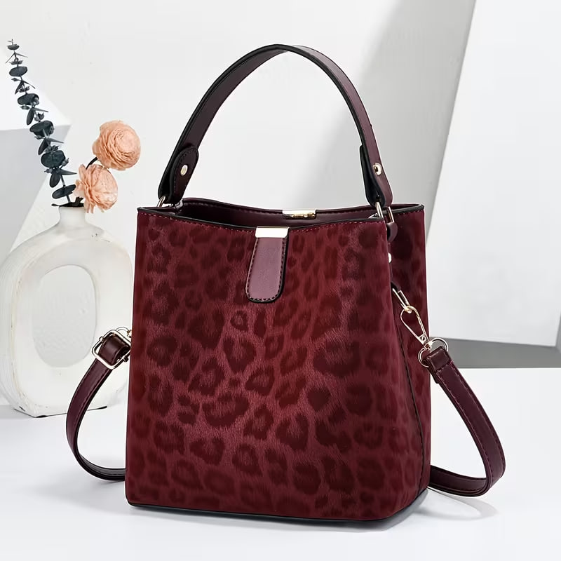 Women'S Handbag, Premium Leopard Print Shoulder Bag, Fashionable Bucket Bag