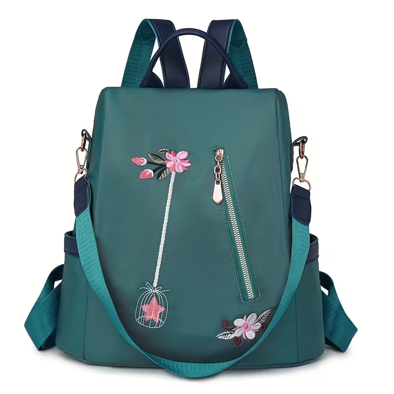 Fashionable Embroidered Backpack, Large Capacity, Anti-Theft, Unisex, Versatile, Casual, Lightweight, Commuter School Bag