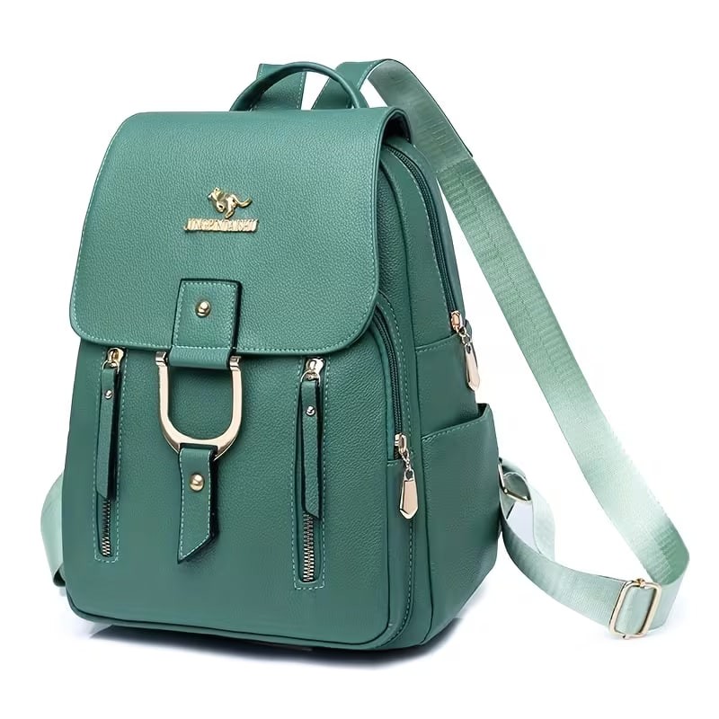 A Minimalist Solid Color Large Capacity PU Backpack, Featuring Multiple Pockets, Suitable for Women for Daily Casual Travel, Commuting, And School Use