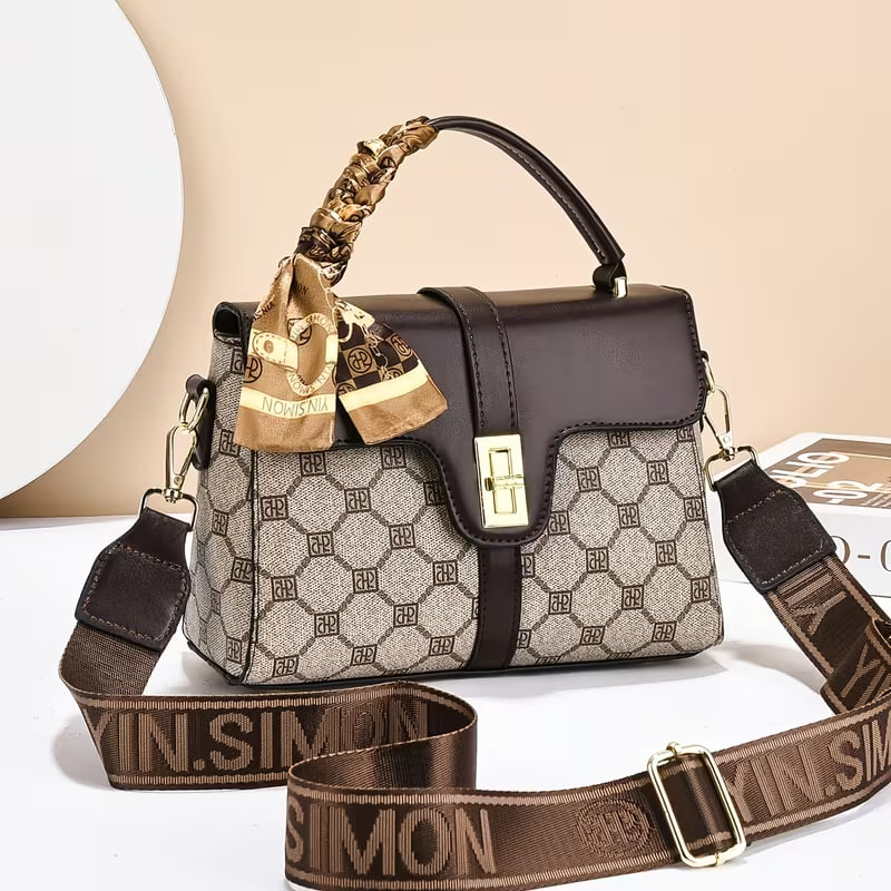 Printed Women'S Small Crossbody Bag, Wide Strap Square Handbag, Stylish Shoulder Bag, High-Quality Textured Small Tote