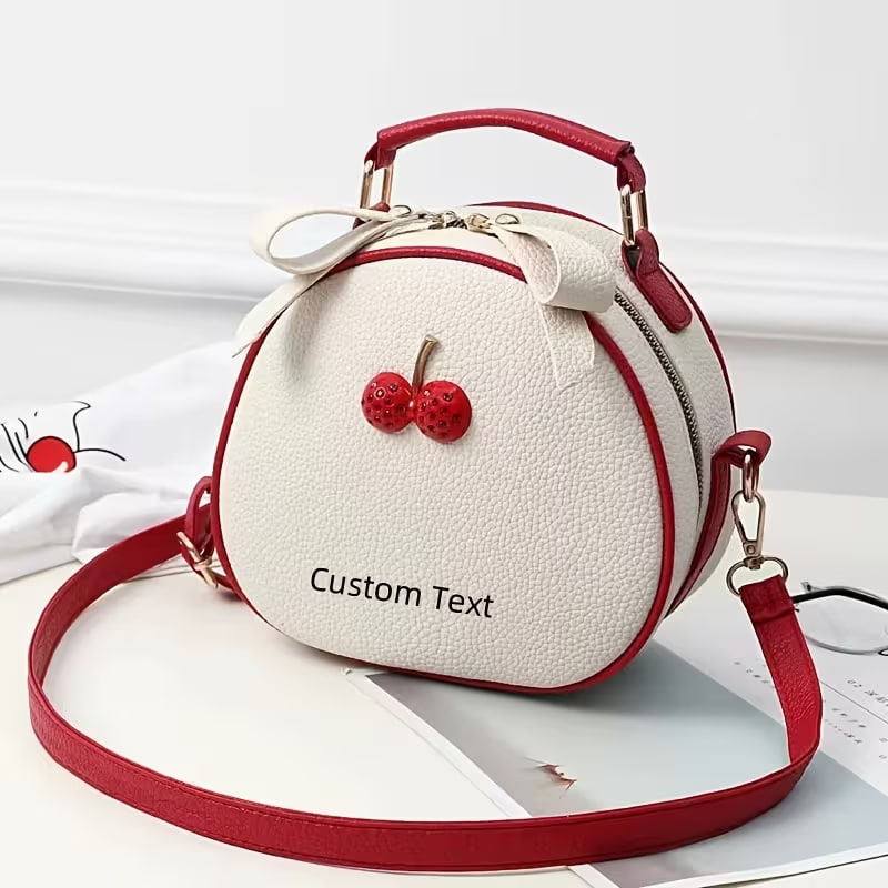 Customizable Text Cherry Crossbody Small Round Bag for Women, This Year'S Trendy Ins Shoulder Bag with Large Capacity