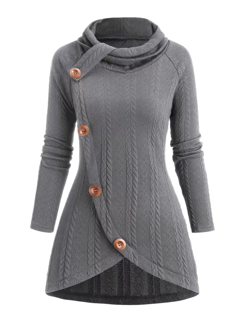 Tailored Development of Asymmetrical Decorative Button Long-Sleeve Top