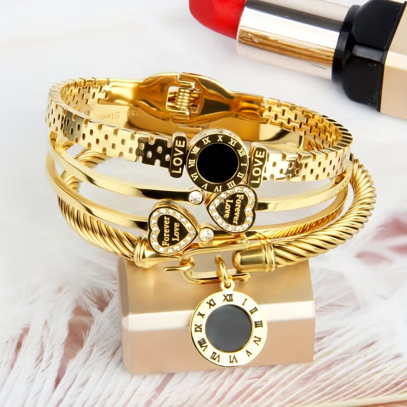 3pcs love combination set inlaid double LOVE 304 Stainless Steel