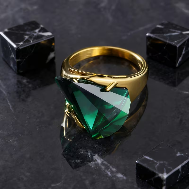 1pc Fashionable High-quality 316 Stainless Steel Women's Green Stone Ring