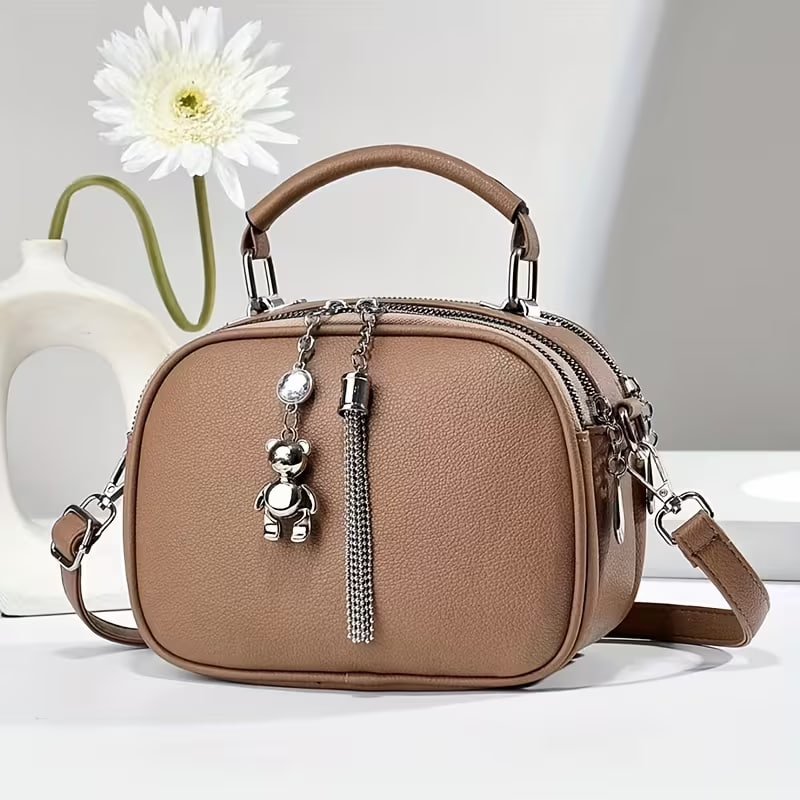 A Soft Surface Fashionable Solid Color Women'S Shoulder Bag Crossbody Mini Small Backpack Bear Tassel Versatile 