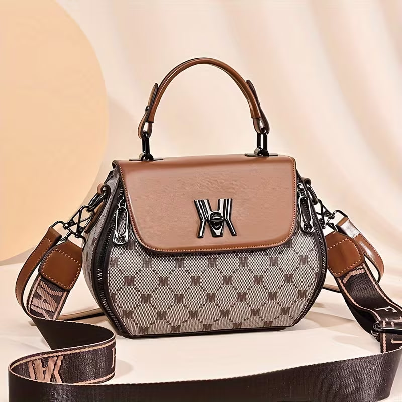 Vintage Letter Print Satchel Bag