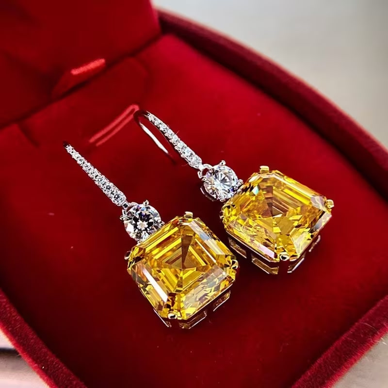 Exquisite Citrine Dangle Hanging Hook Earrings for Women Bridal Wedding Jewelry