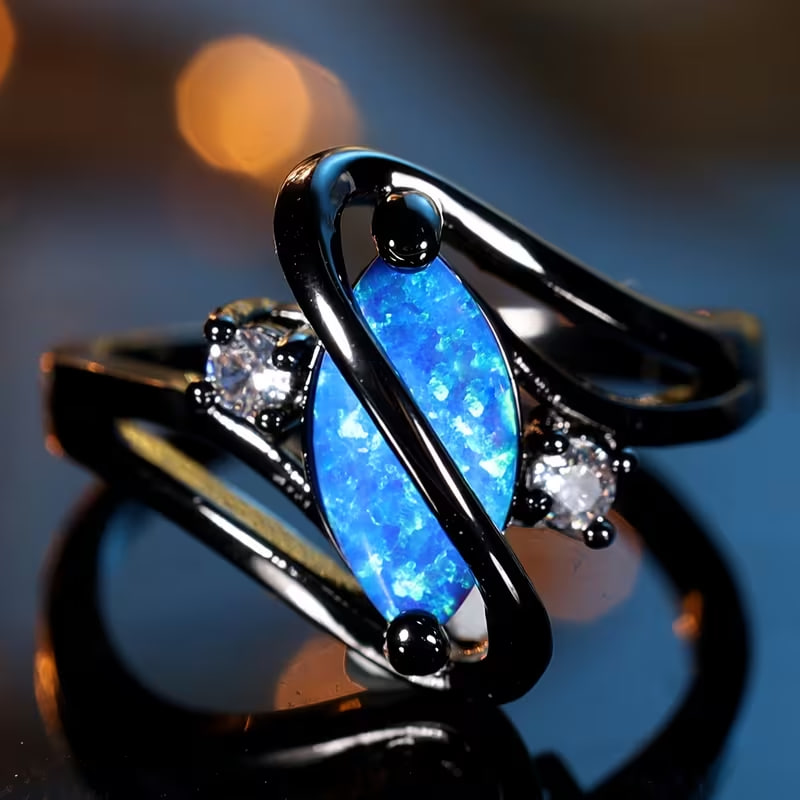 A Vintage High-End Synthetic Opal Men's Ring with a Fashionable and Versatile Design, Suitable for Daily Wear