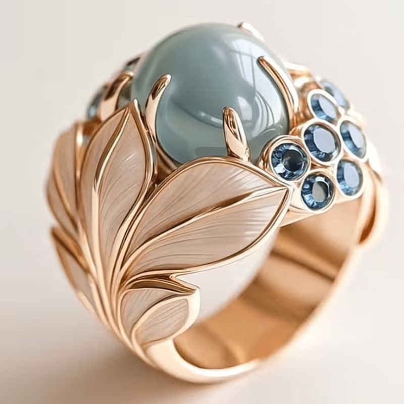 Elegant Women'S Fashionable Rose Golden Carved Feather Flower Ring