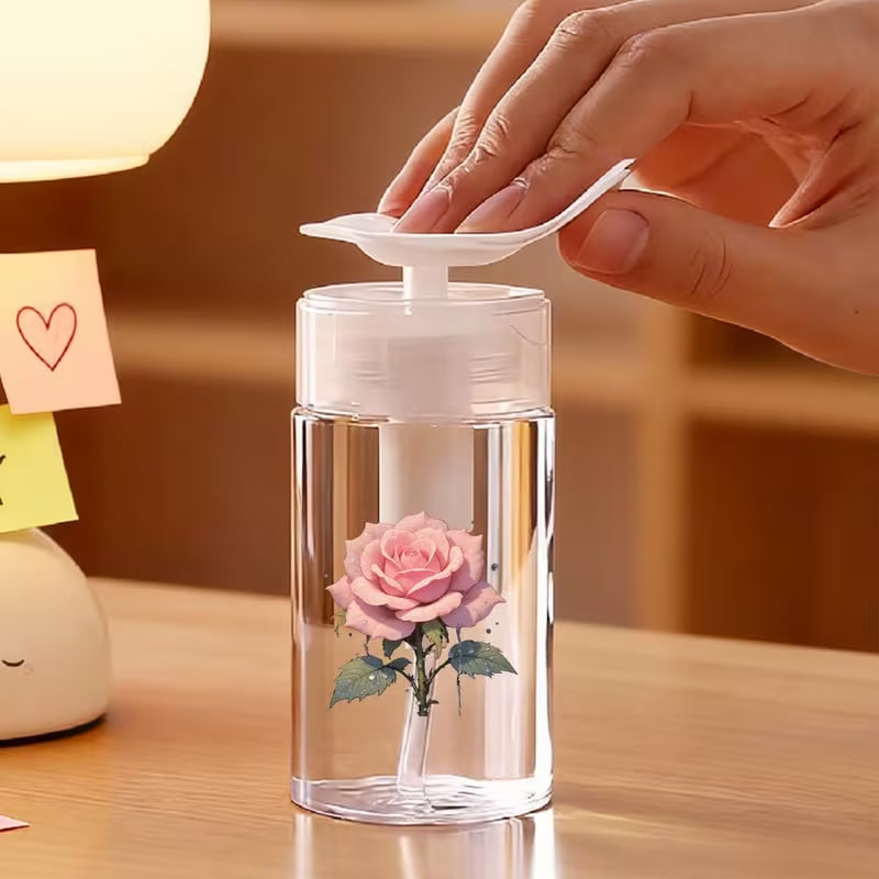 Compact And Convenient Pump Bottle Featuring a Pink Rose Pattern - Perfect for Skincare