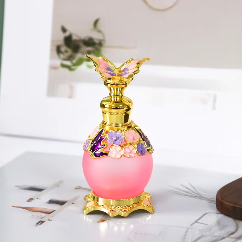 A 15ml Butterfly Flower Spherical Glass Dropper Bottle, Suitable for Filling Containers, a Portable Perfume Essential Oil Bottle
