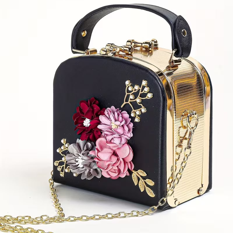 Women's Elegant Clutch Bag with Removable Strap & Metal Frame