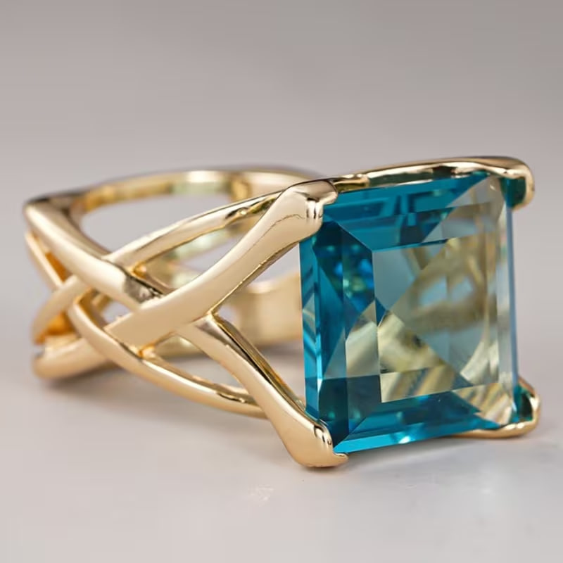 Vintage Luxury 4-Claw Inlay Blue Synthetic Zirconia Rings 