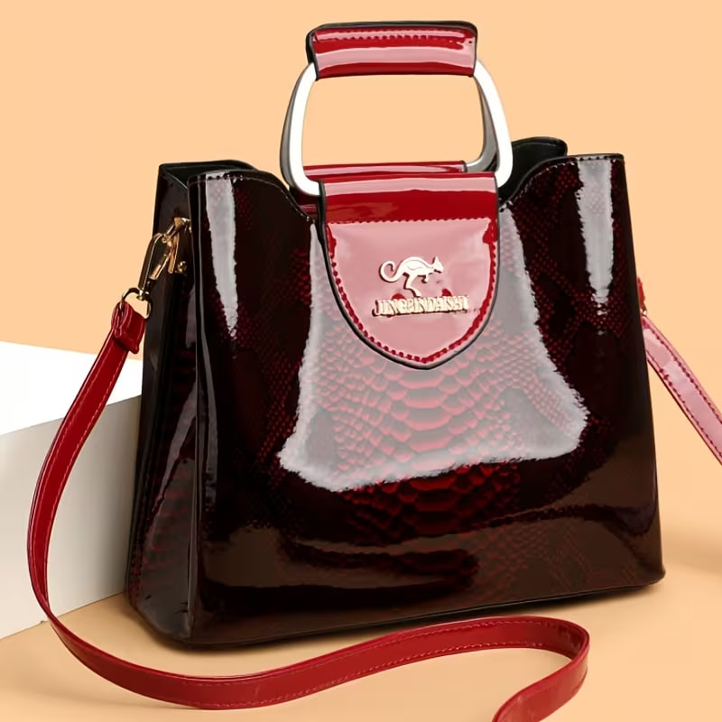 Women'S Fashion Contrast Snake Skin Pattern Printed Multi-Compartment Shoulder Bag