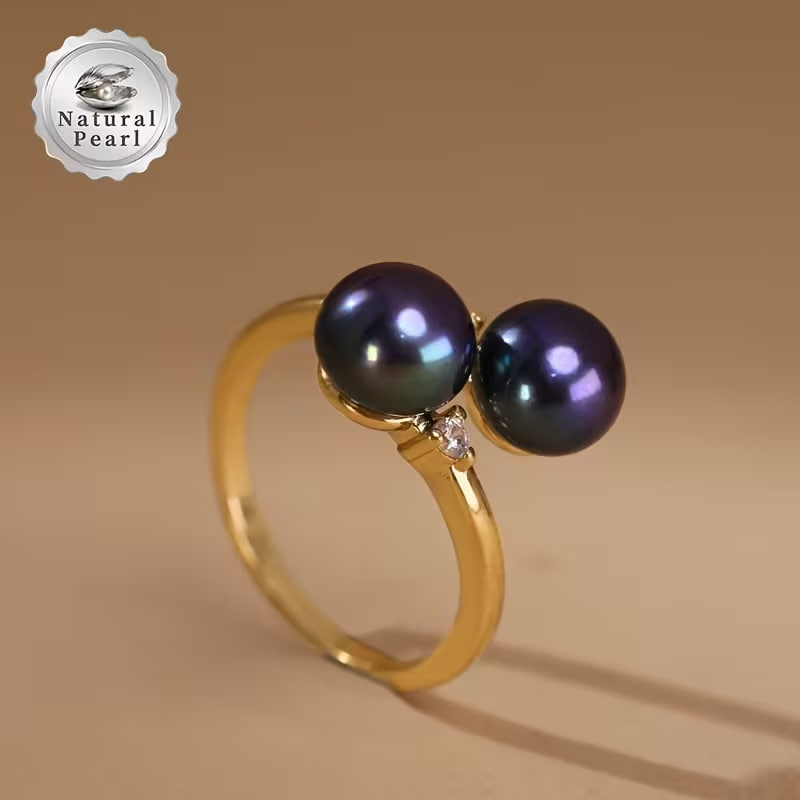 [Gift Box Packaging] A Freshwater Pearls Ring 7-8Mm Flat Round Black Freshwater Pearls Ring