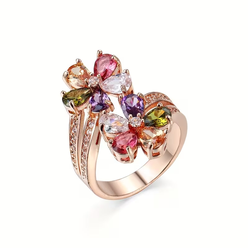 Creative Multicolor Synthetic Synthetic Synthetic Zircon​​ Double Flower Ring Unisex Wedding Proposal Band