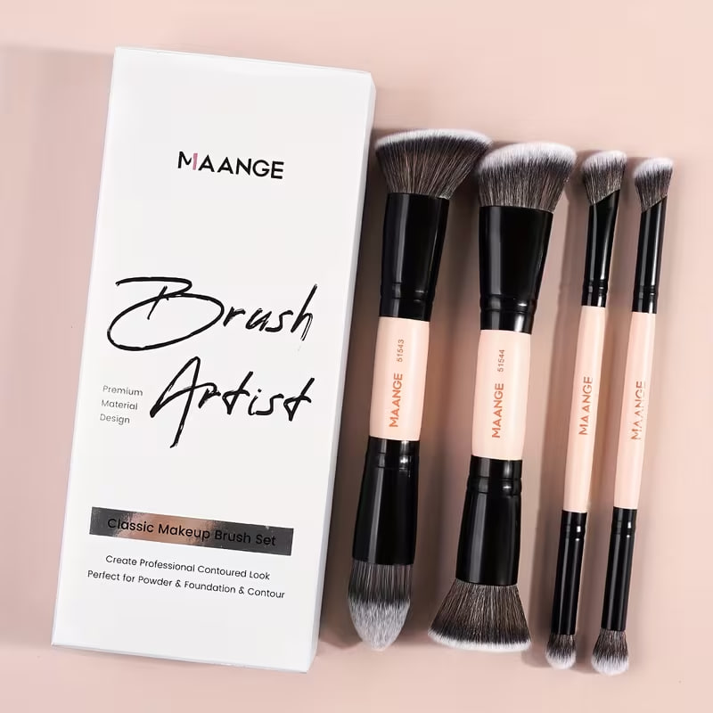 MAANGE 4pcs Professional Facial Double-Ended Makeup Brush Set