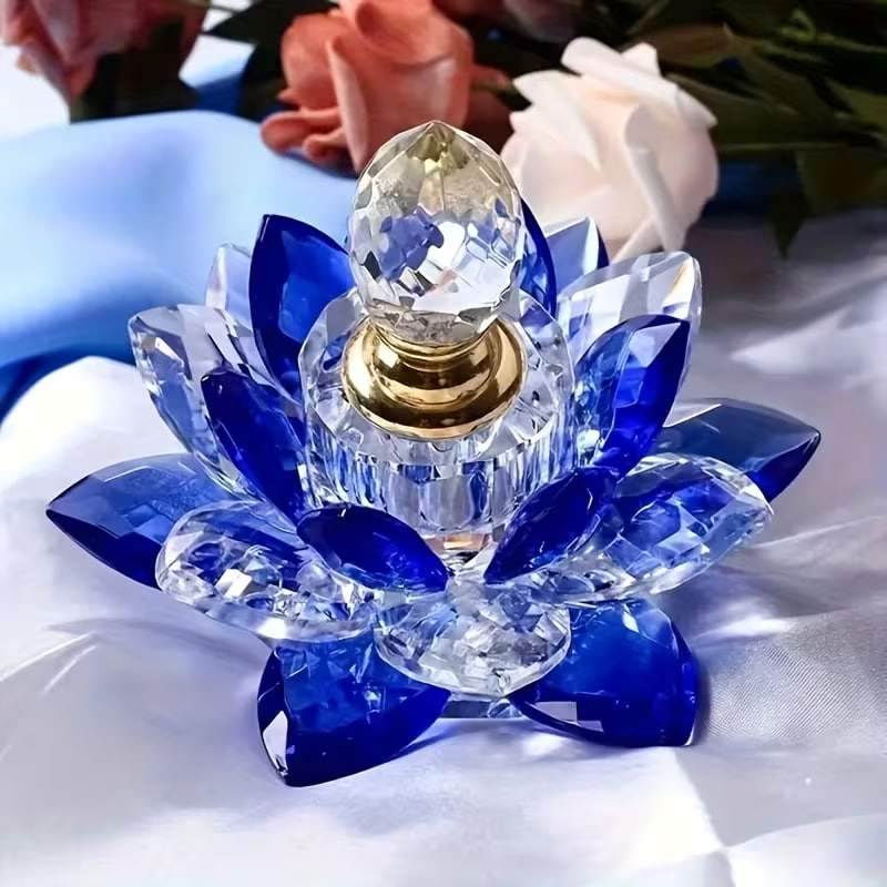 1pc Creative Lotus-Shaped Glass Perfume Bottle, Crystal Decorative Tabletop Ornament, Unscented, Perfume Bottle, Glass Decoration