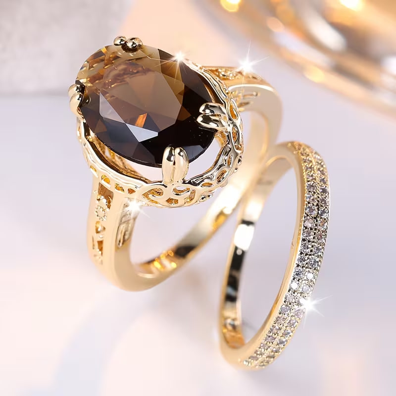 2pcs Synthetic Zirconia Inlaid Ring Women'S Easy Elegant Exquisite Classic