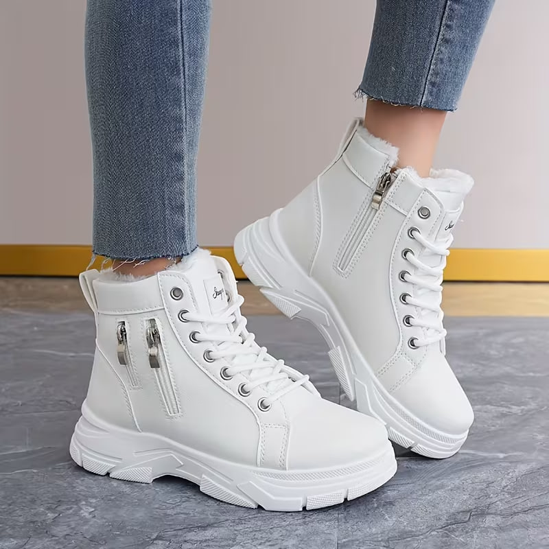New Women's Warm High-Top Shoes, Solid Color, Simple and Versatile, Outdoor Casual Lace-Up Shoes, Women Shoes, Sneakers