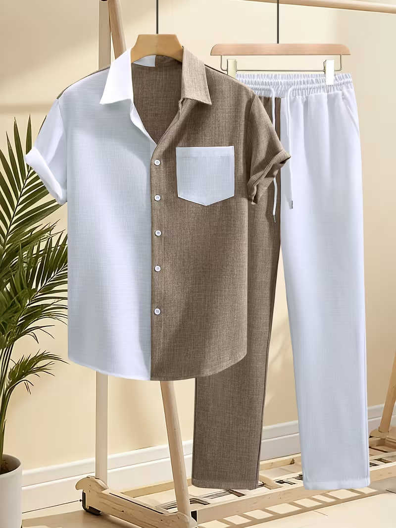 Fashion Contrast Men'S Casual Suit