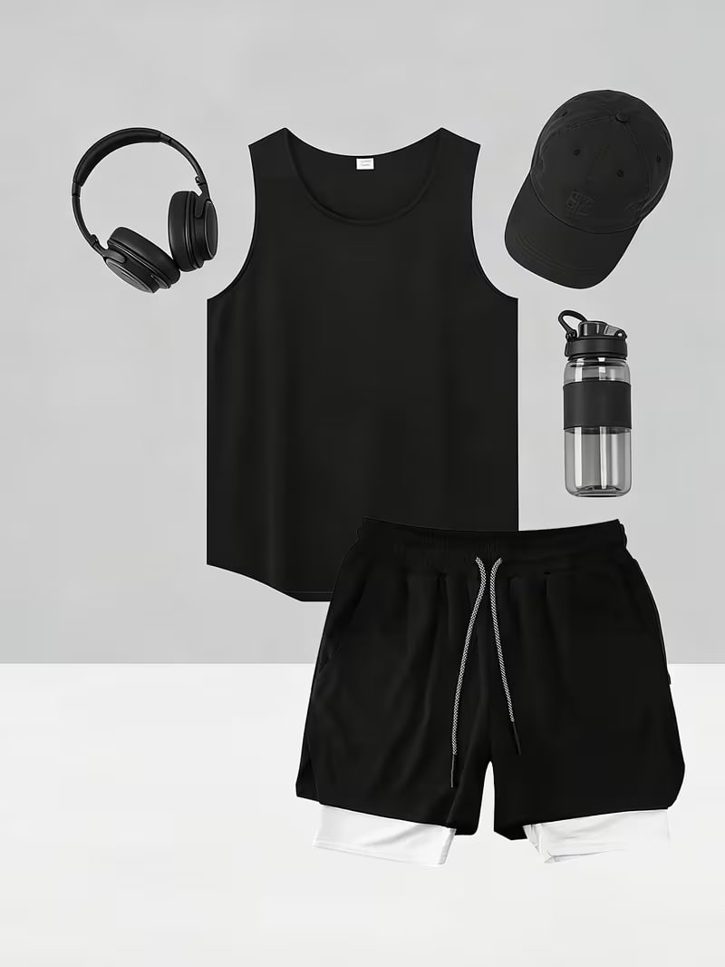 Men'S Summer Cool Tank Top And Shorts Set, Comfortable, Breathable, And Suitable for Fitness