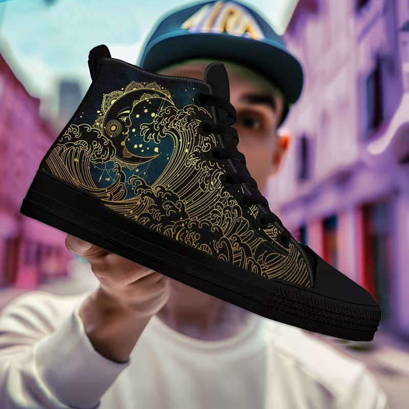 Cool Design Cartoon Crescent Wave Low-Top Print Breathable Tennis Shoes 
