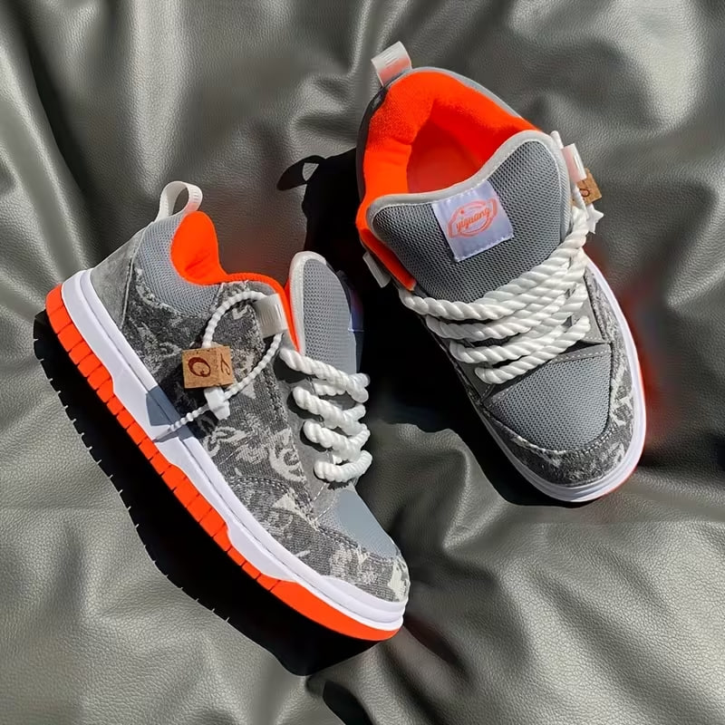 Classic Trendy Grey Sneakers with Thickened Tongue, Versatile Casual Shoes