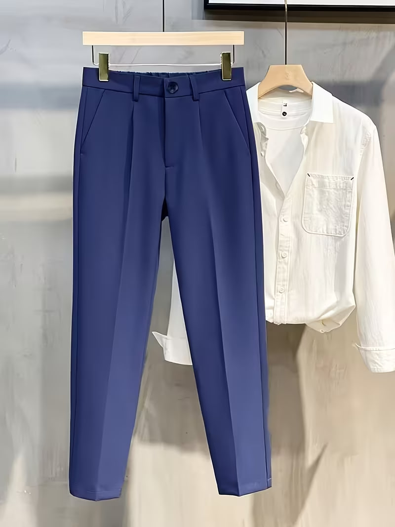 Men'S Cool Straight Suit Pants 2025 Summer - Loose Drape, Cropped Length, Wrinkle-Resistant Casual Trousers