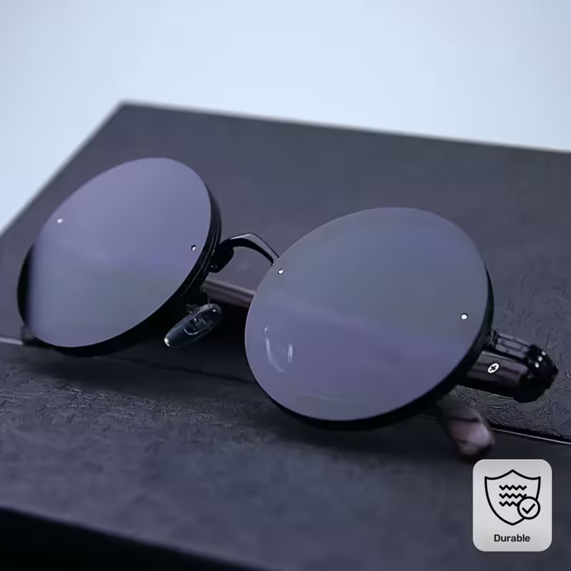 Retro Round Frame Fashion Glasses, Wood Grain Texture, Black Iron Alloy Frame And Durable PC Lenses, Casual Style And Comfort
