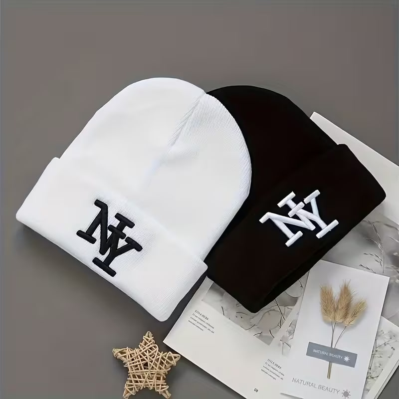 1/2/3pcs Pack Unisex New York 3D Embroidery Capless Hat, 100% Elastic Beanie, Lightweight Warm