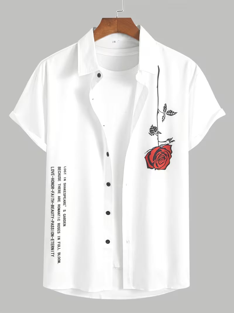 Rose Print Short-sleeved Shirt