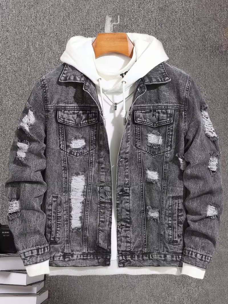 New Seasonal Snowflake Wash Ripped Trendy Denim Jacket
