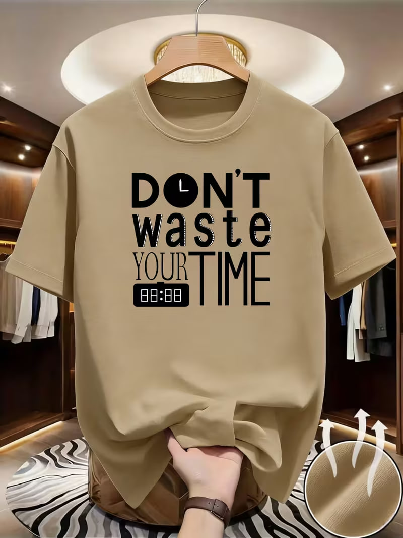 Men'S T-Shirt Don'T Waste Your Time Graphic Print Casual Summer Wear for Everyday Outfits And Leisure Activities