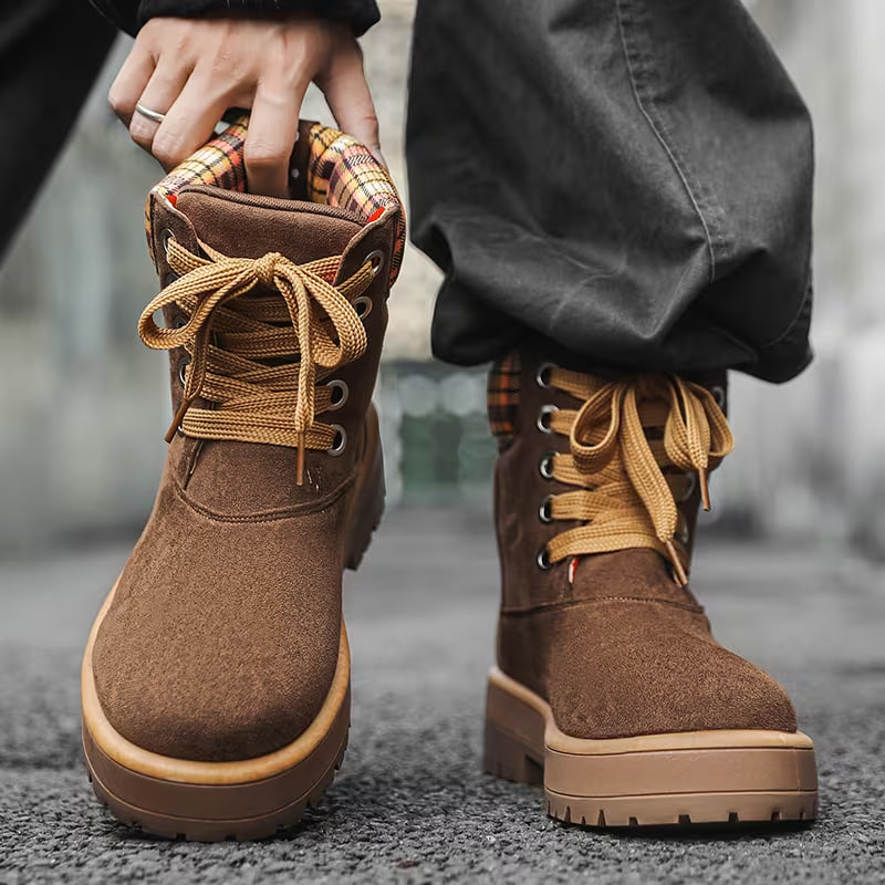 Sneakers, Break the Monotony! Vintage Plaid Tall Boots with Platform Soles for Height Boost