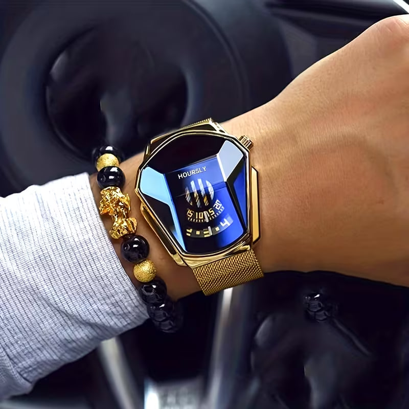 Turntable Men'S Watch Personalized Large Dial Quartz Watch Men'S Racing Steel Band Set