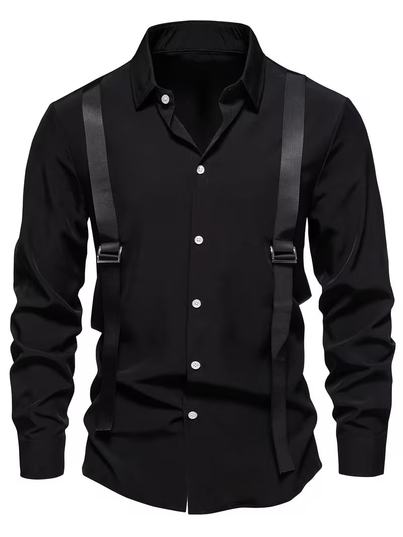 European and American Men's Middle Eastern Suspenders Personality Style Nightclub Casual Long Sleeve Shirt