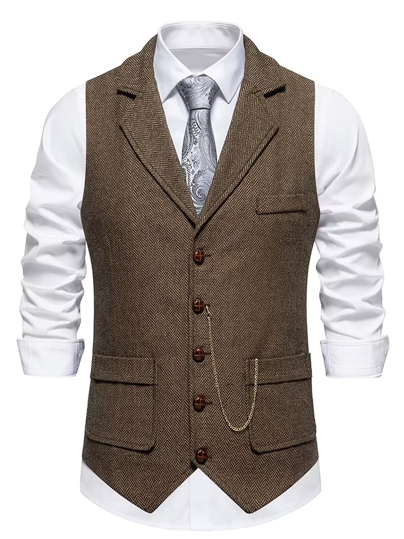 Men's Vintage Suit Lapel Tie Chain Vest