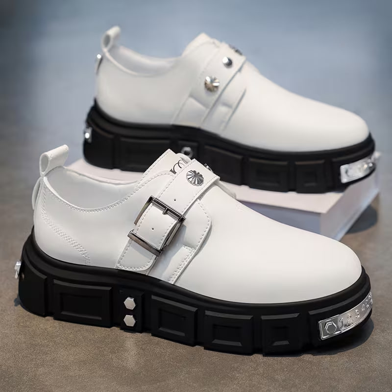 Men'S Shoes, Retro, Pure Black, Trendy Brand, Large Toe Derby Shoes, Men'S Height-Increasing Casual Trendy Shoes