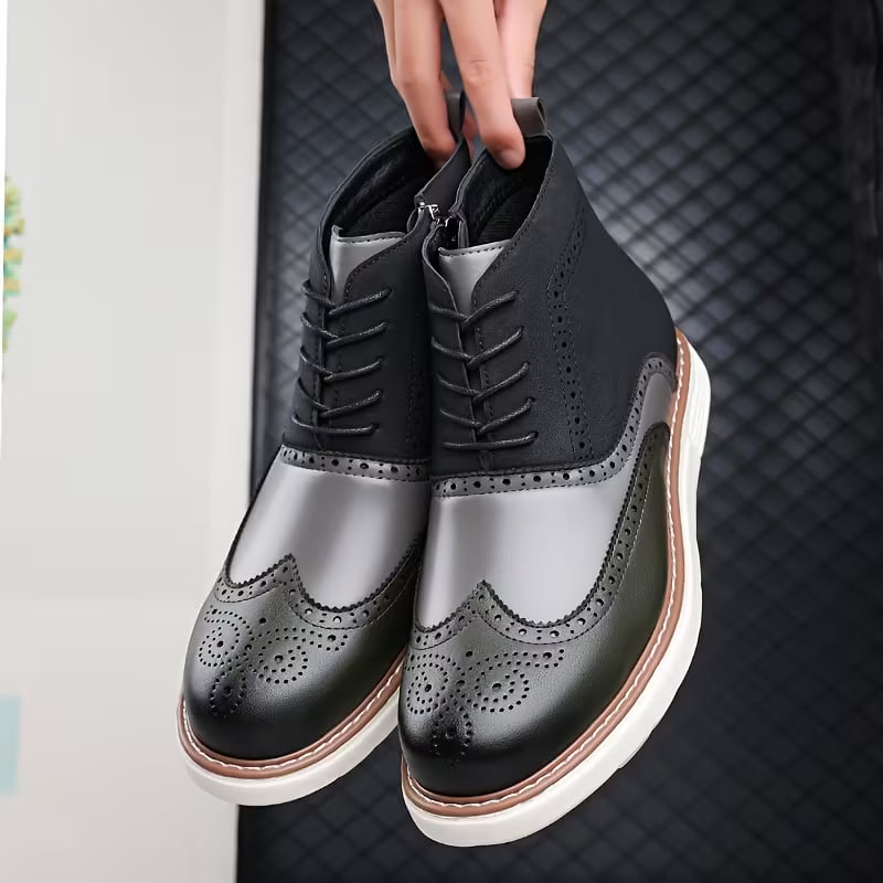 Boots Featuring Brogue Pattern Designs on The Upper, Contrasting Color PU Stitching, And a Lightweight EVA Sole